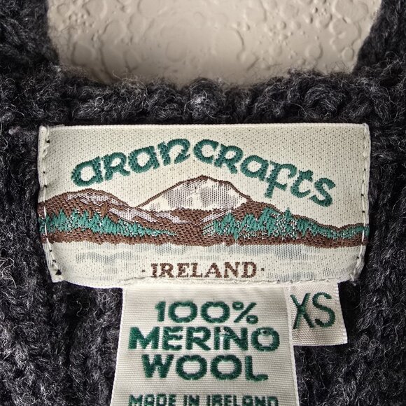 Aran Crafts Ireland 100% Merino Wool Hooded Long Cardigan Sweater XS Gray Cable - Picture 3 of 8